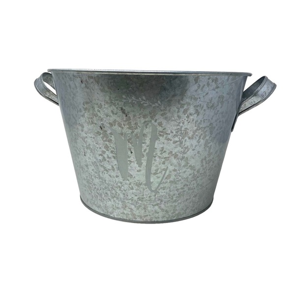 Galvanized | Monogrammed “M” | Bucket with Handles | 12”x8” - Picture 1 of 7